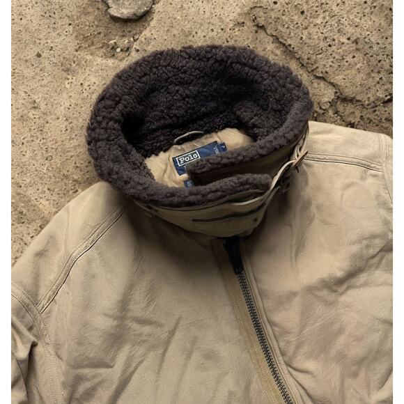 Polo Ralph Lauren B-15 Shearling Collar Down Bomber Flight Jacket Khaki XL VTG - Picture 2 of 10